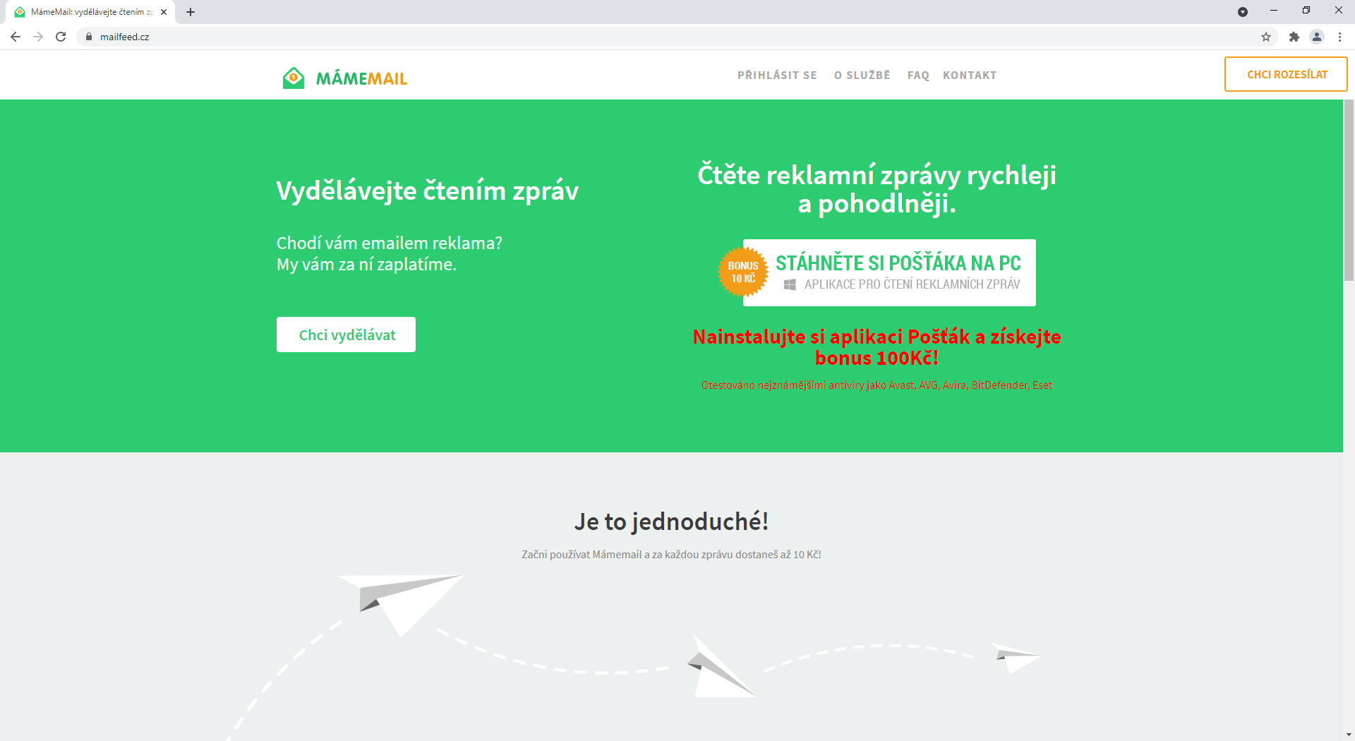 Mailfeed.cz - podvodná stránka